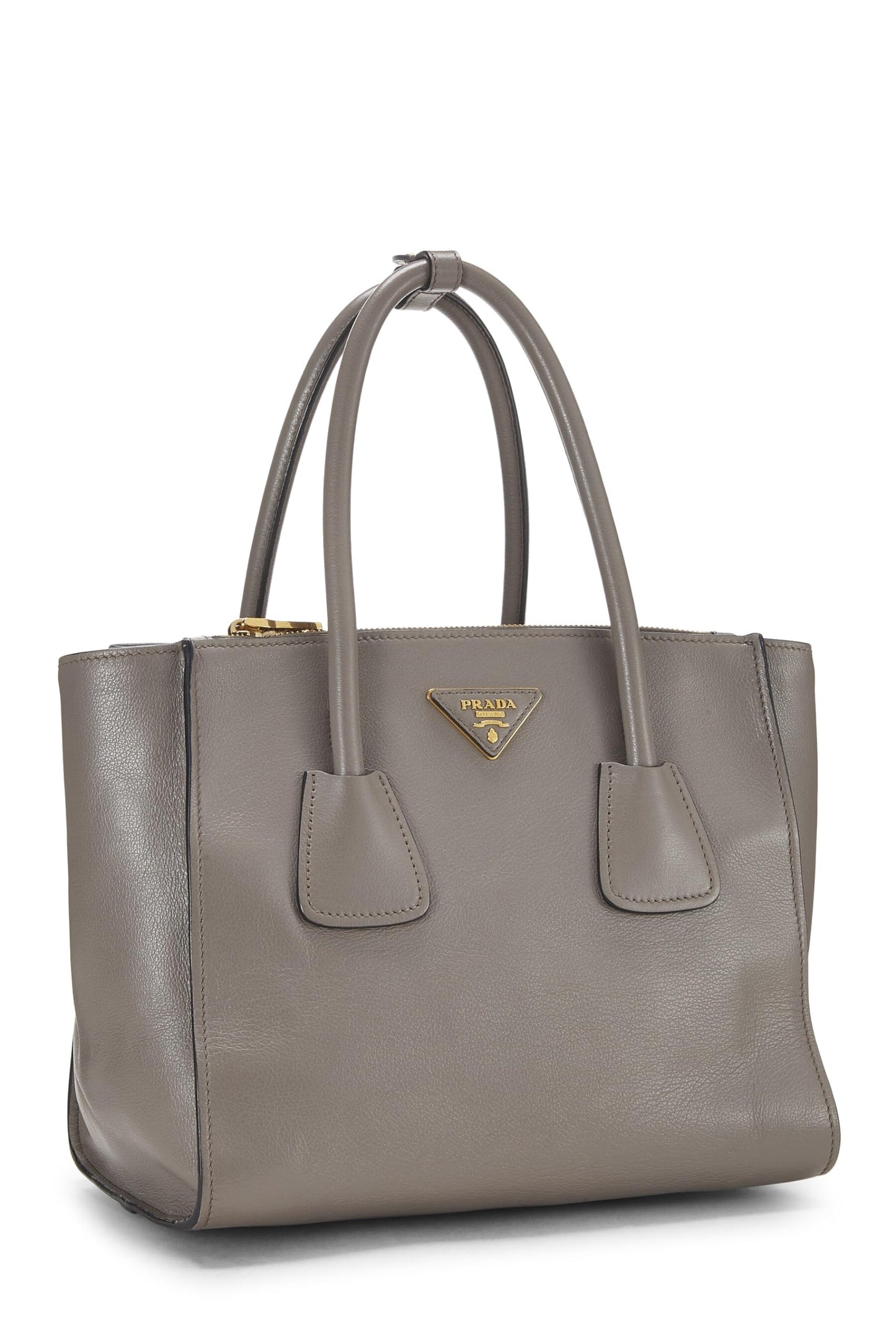 Prada, sac fourre-tout trapèze en cuir de veau gris d'occasion, gris