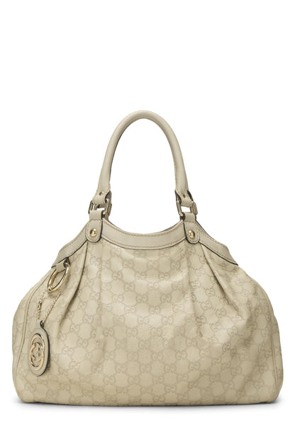 Gucci, sac fourre-tout Guccissima Sukey d'occasion, couleur crème, blanc