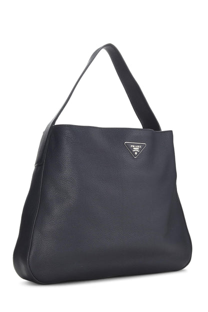 Prada, Pre-Loved Navy Vitello Daino Hobo, Navy