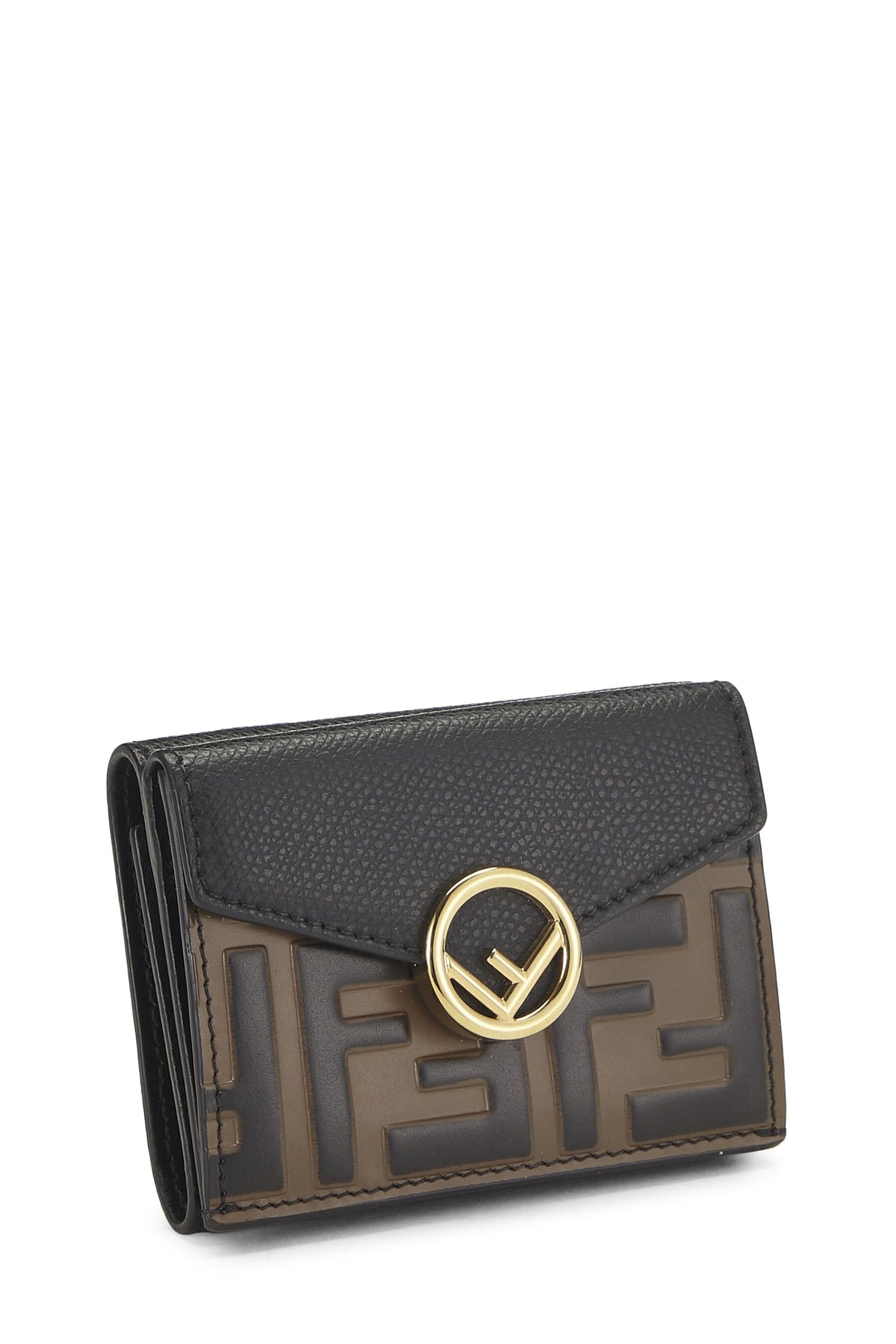 Fendi, Pre-Loved Black Leather 'F is Fendi' Compact Wallet, Black