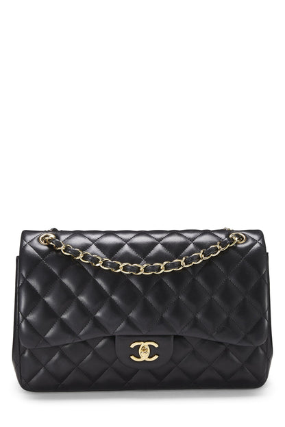 Chanel, Pre-Loved Black Quilted Lambskin New Classic Double Flap Jumbo, Black