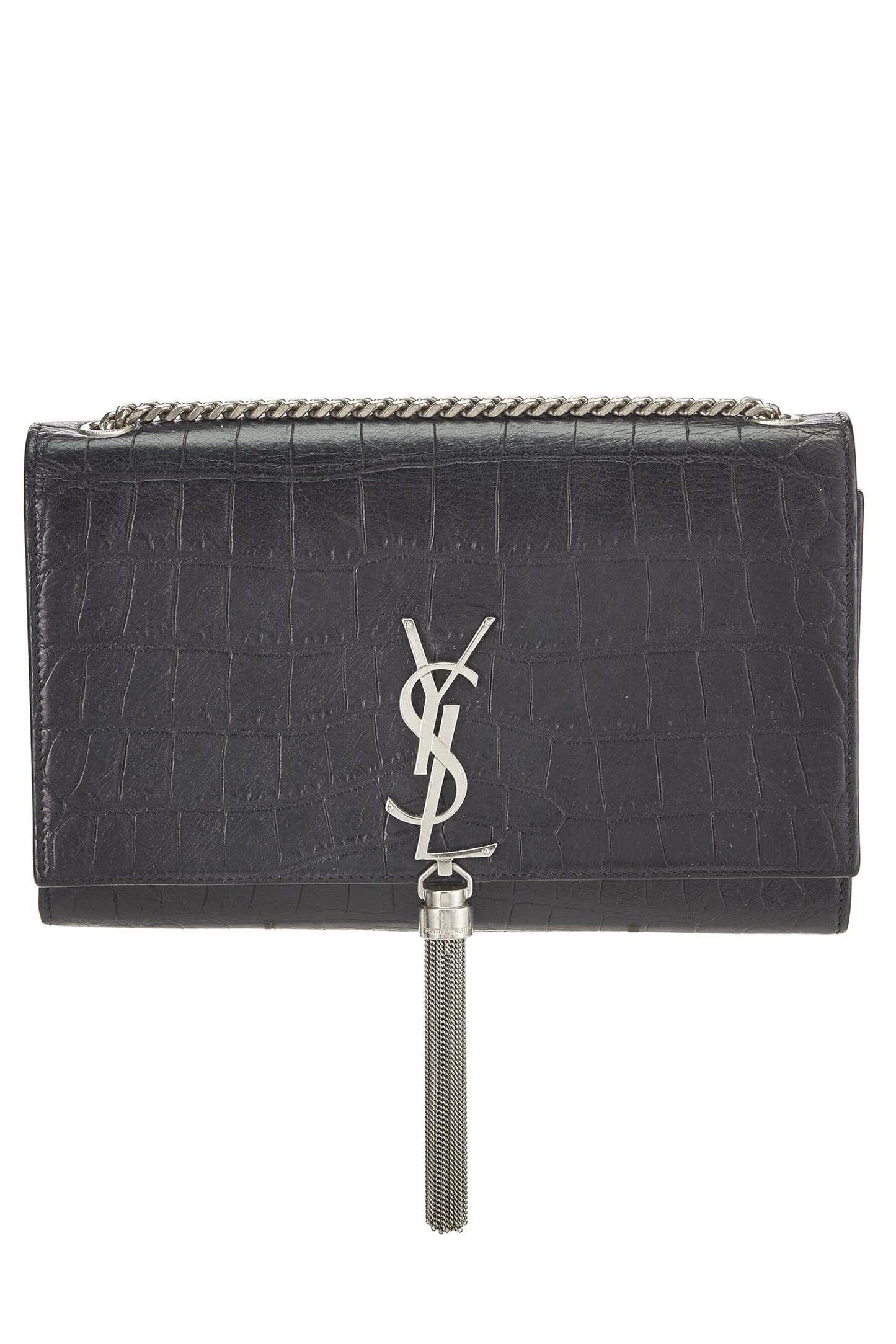 Yves Saint Laurent, Borla Kate mediana en relieve negra Pre-Loved, Negro