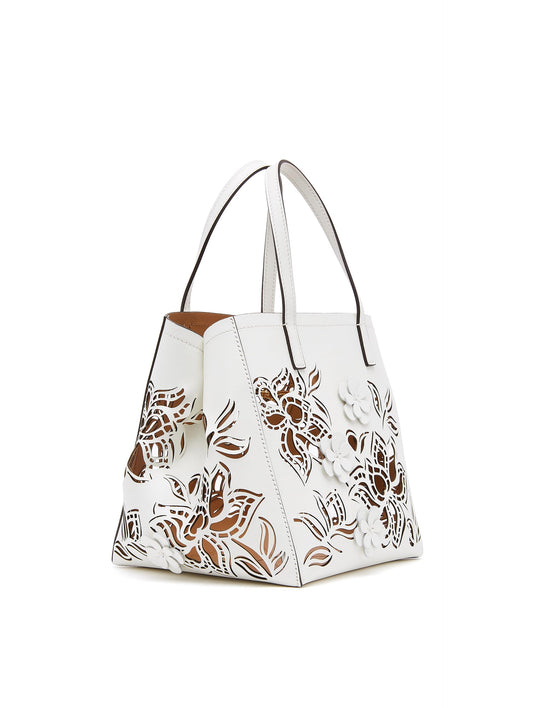 Oscar de la Renta, Small Laser Cut Floral Square Tote, Ivory