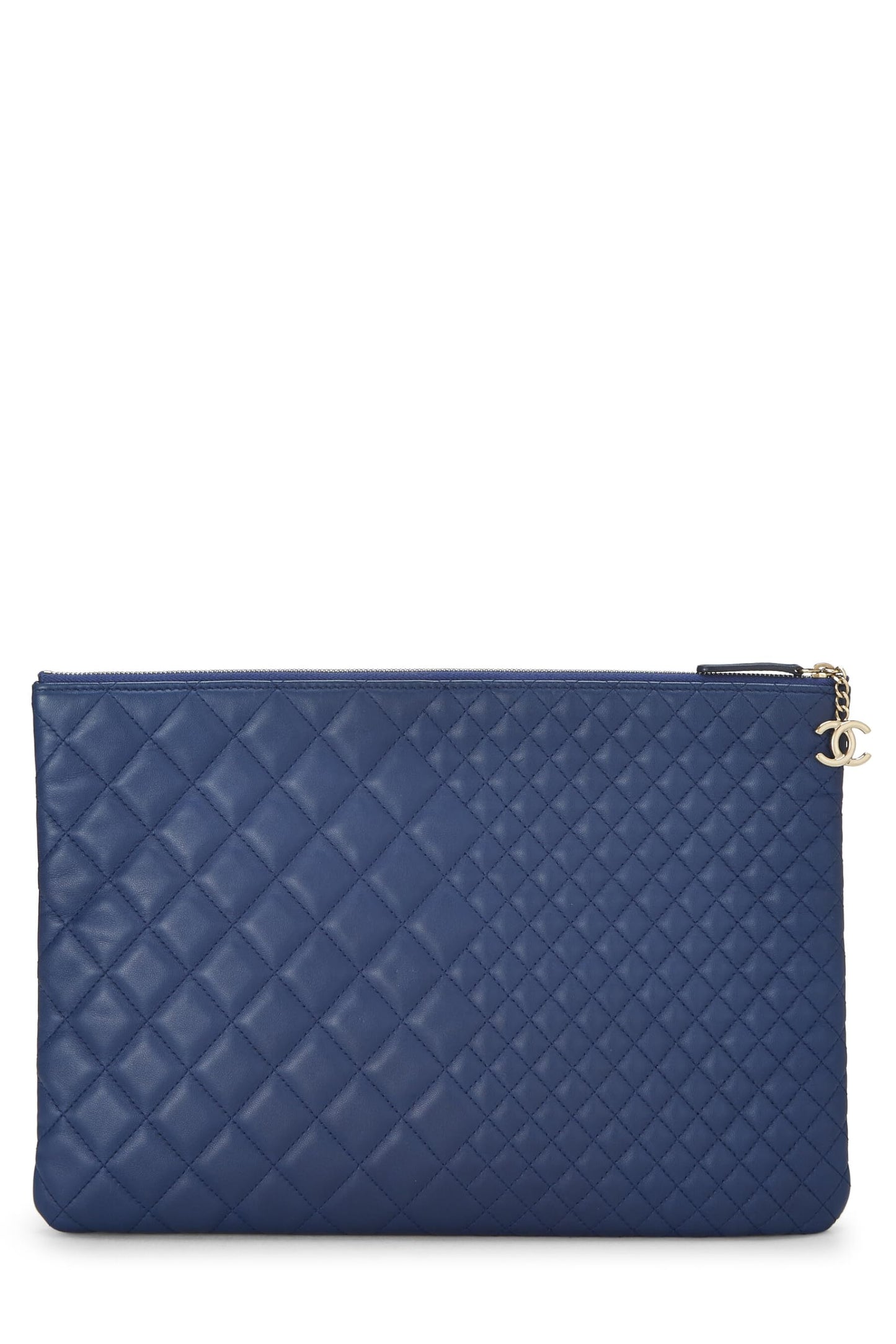 Chanel, Pre-Loved Blue Quilted Lambskin Pouch Large, Blue