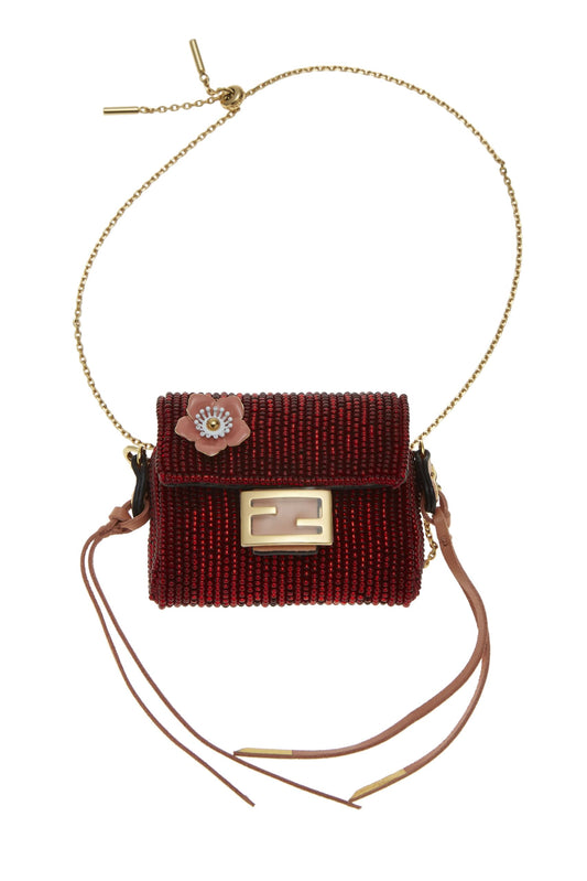 Fendi, Pre-Loved Red Beaded Baguette Pico, Red