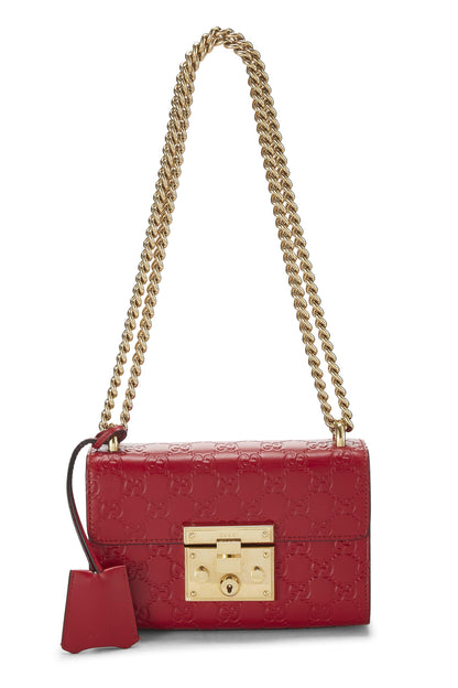 Gucci, Pre-Loved Red Guccissima Leather Padlock Bag Small, Red