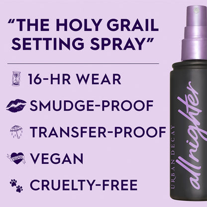 Urban Decay All Nighter Waterproof Makeup Setting Spray Set - Long Lasting, Up To 16 Hours - Oil-Free, Natural Finish - Non-Drying Formula for All Skin Types – 4.0 Fl. Oz + 1.0 Fl. Oz