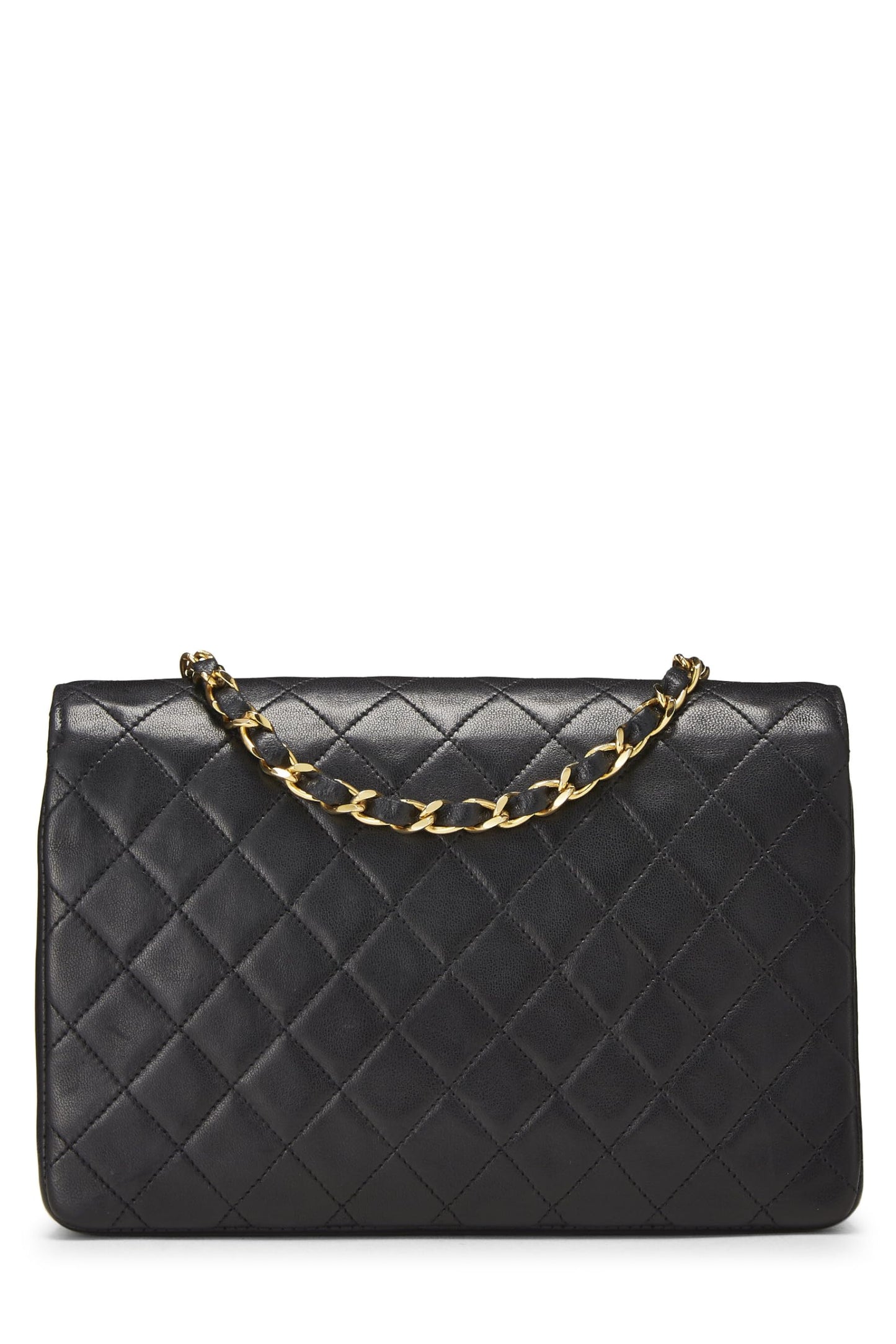 Chanel, Media solapa con cierre circular de piel de cordero acolchada negra Pre-Loved, Negro