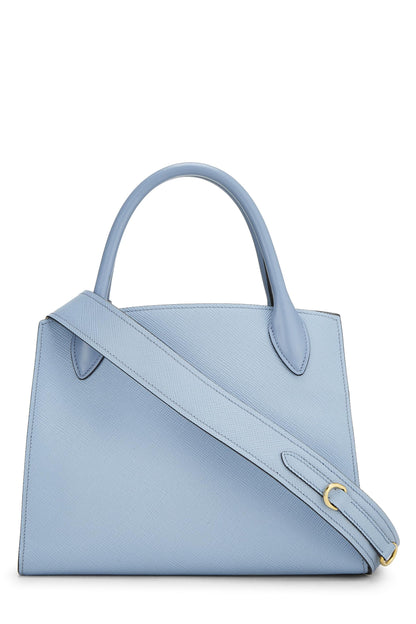 Prada, sac monochrome en cuir Saffiano bleu d'occasion, petit modèle, bleu