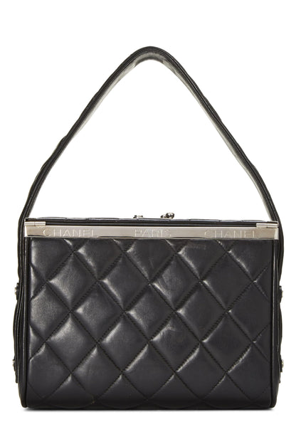 Chanel, sac à main en cuir d'agneau matelassé noir d'occasion, noir