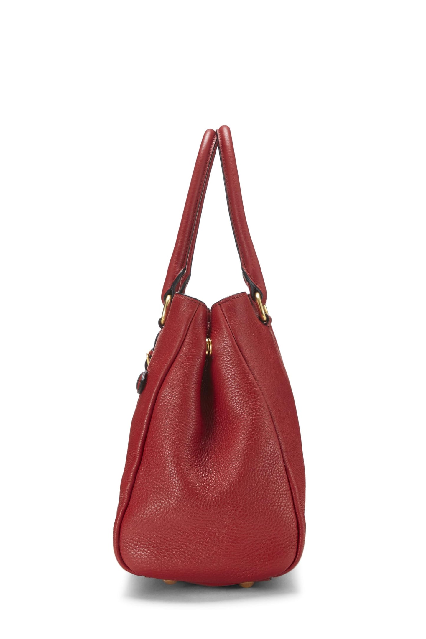 Prada, petit sac cabas convertible Vitello Daino rouge d'occasion, rouge