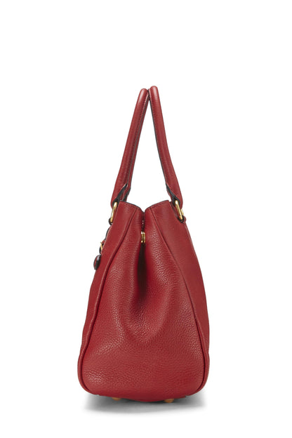 Prada, Bolso tote convertible pequeño Vitello Daino rojo Pre-Loved, Rojo