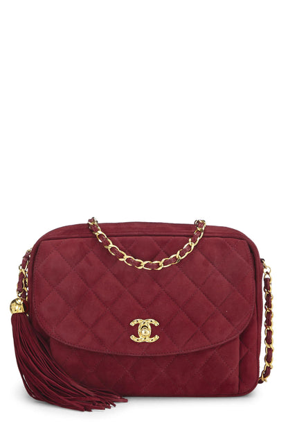 Chanel, Pre-Loved Red Quilted Suede Pocket Camera Bag Medium, Red