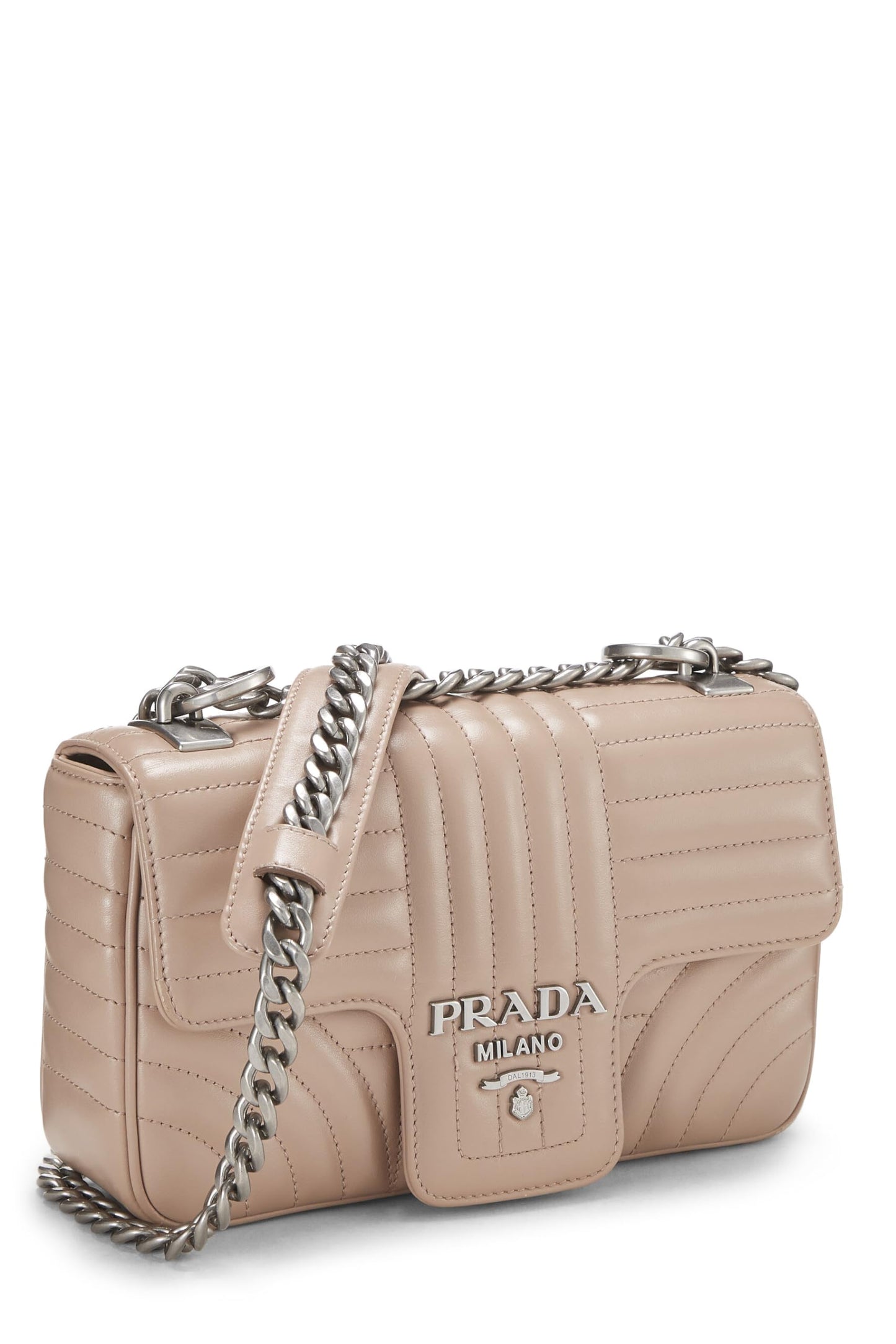 Prada, sac à rabat Diagramme en cuir de veau rose d'occasion, petit modèle, rose