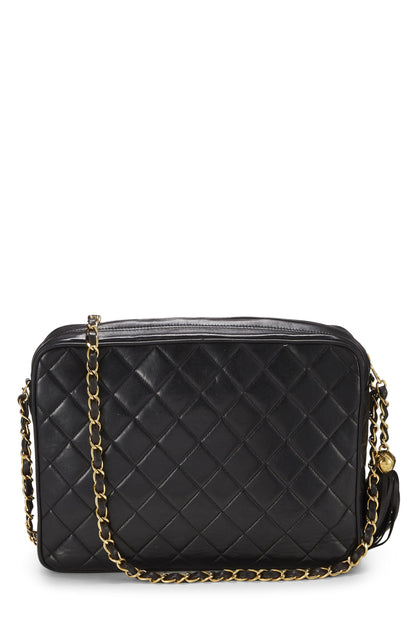 Chanel, sac à main de poche en cuir d'agneau matelassé noir, grand modèle, d'occasion