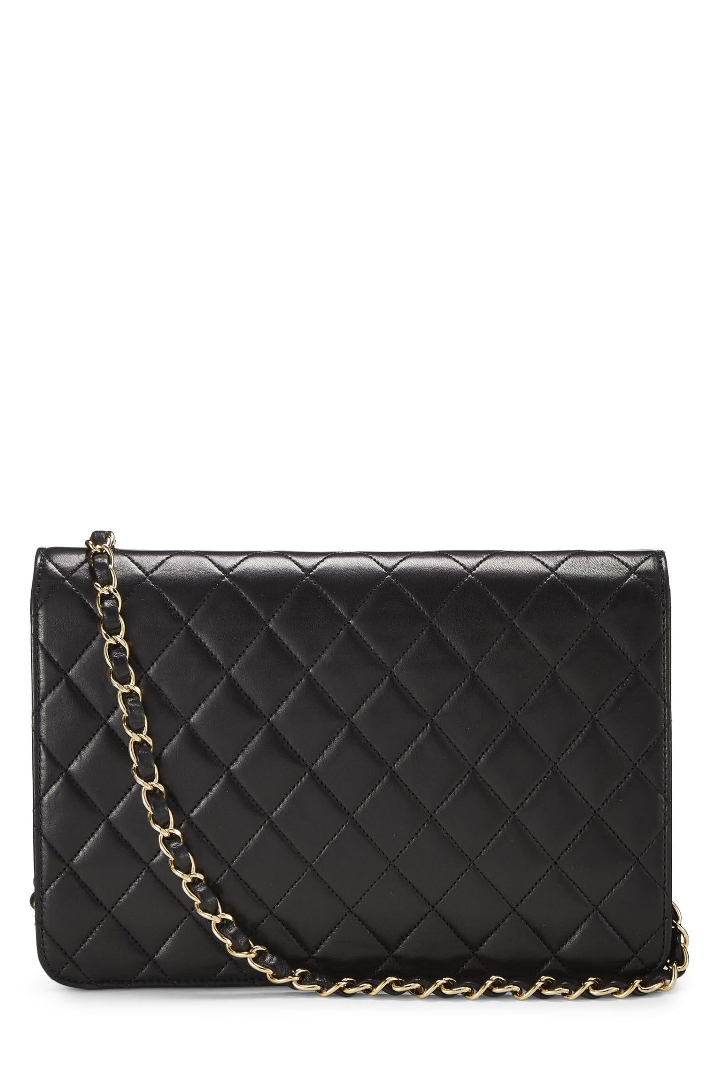 Chanel, sac à rabat en cuir d'agneau matelassé noir d'occasion, taille M, noir