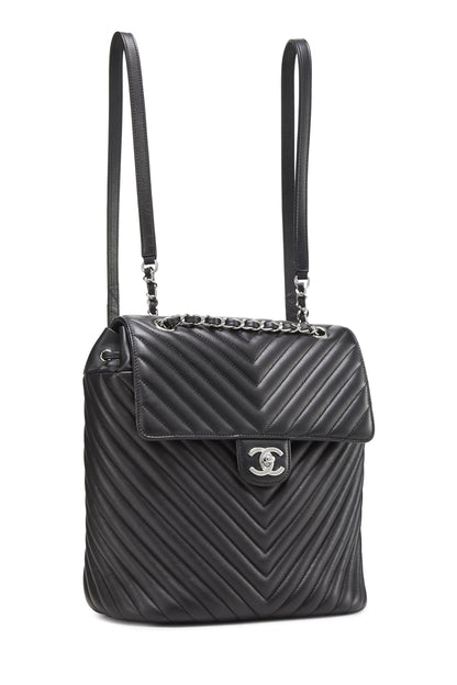 Chanel, Pre-Loved Black Chevron Lambskin Urban Spirit Backpack, Black