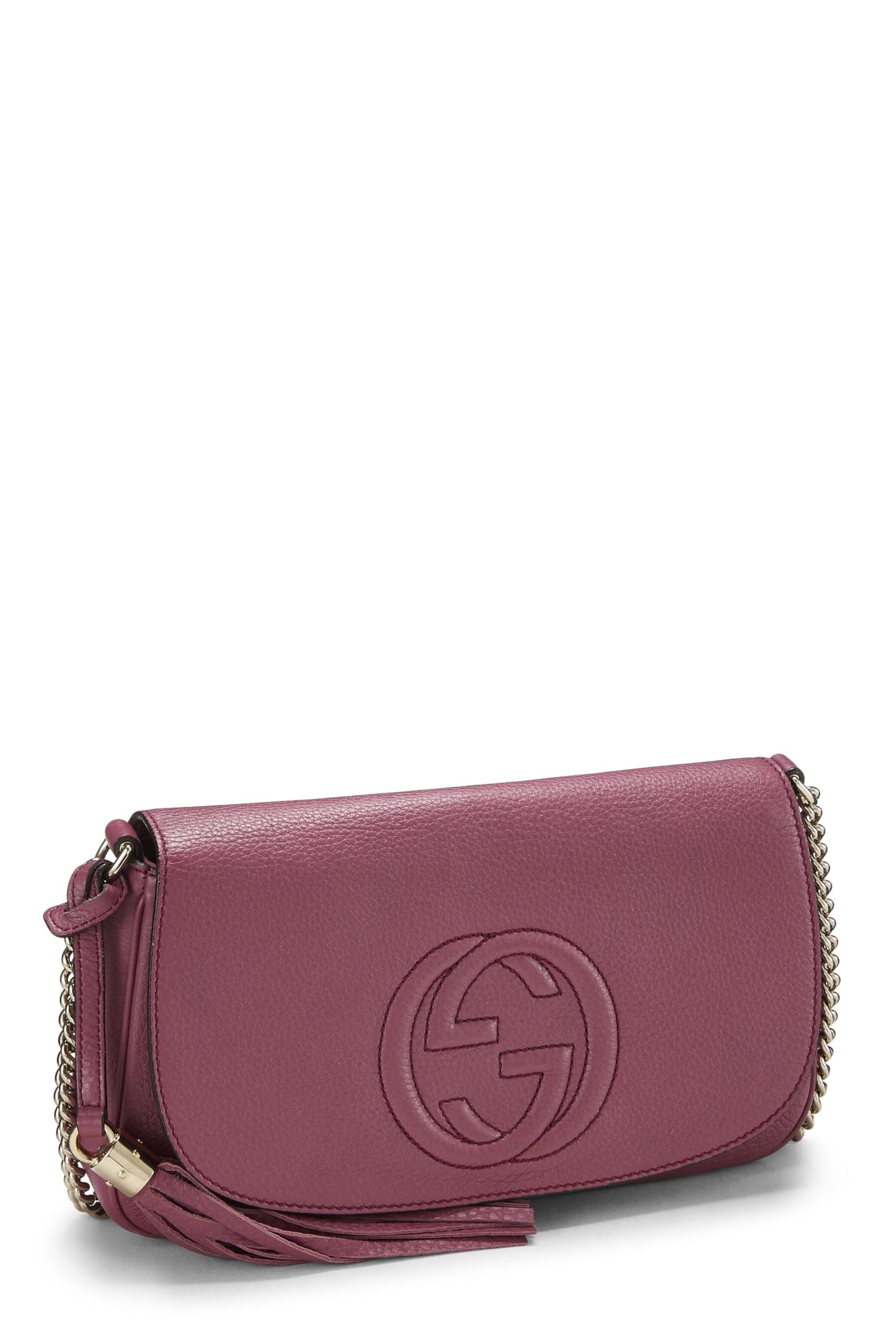 Gucci, sac à bandoulière à rabat avec chaîne Soho en cuir grainé violet d'occasion, violet