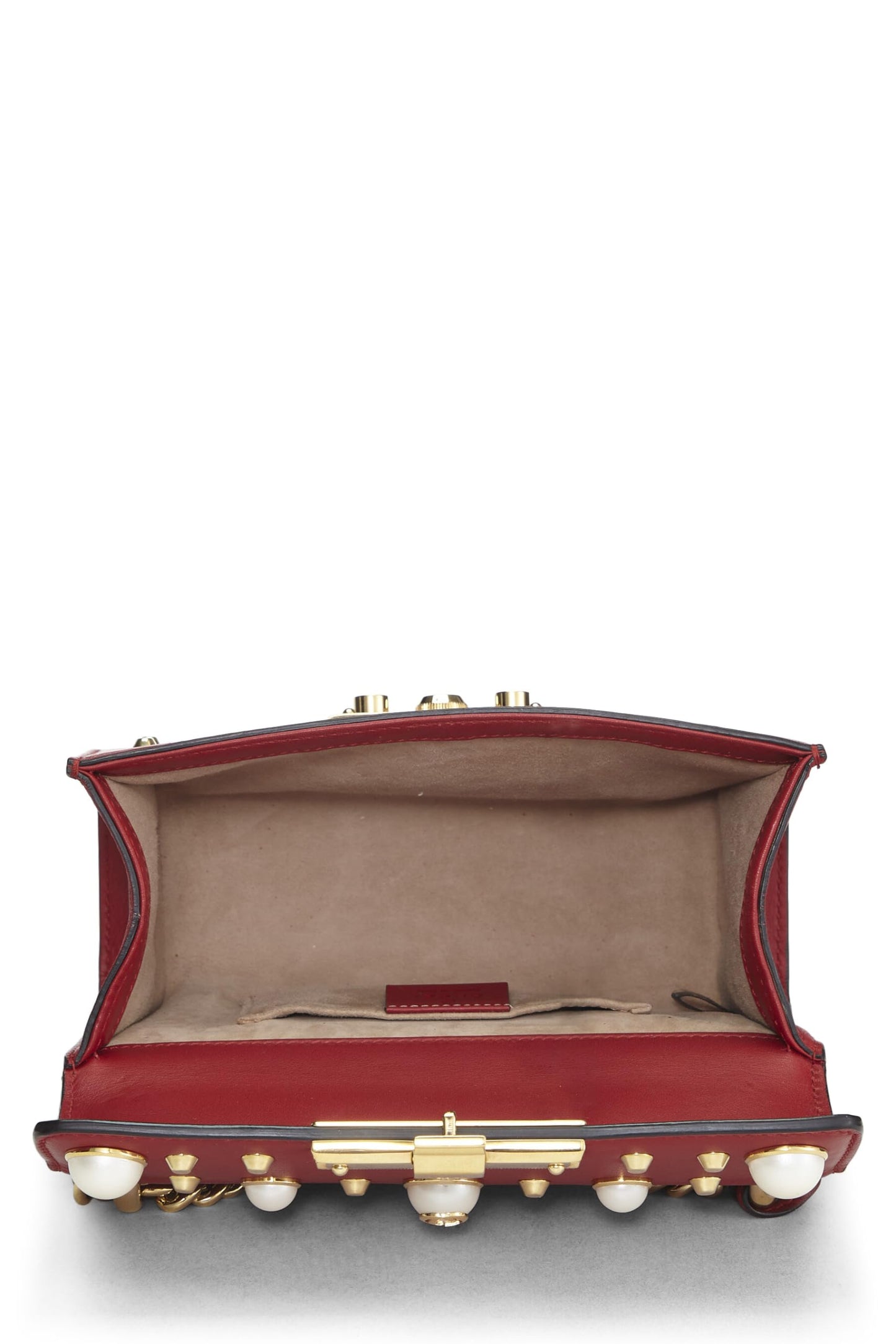 Gucci, sac à bandoulière en cuir rouge avec cadenas et fausses perles, d'occasion, rouge