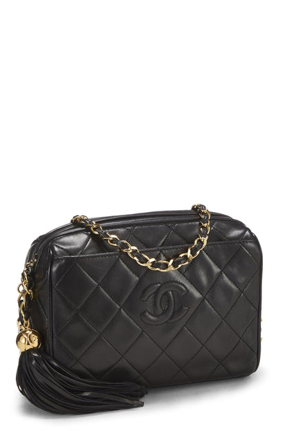 Chanel, Mini bolso para cámara con bolsillo en piel de cordero negra Pre-Loved, Negro