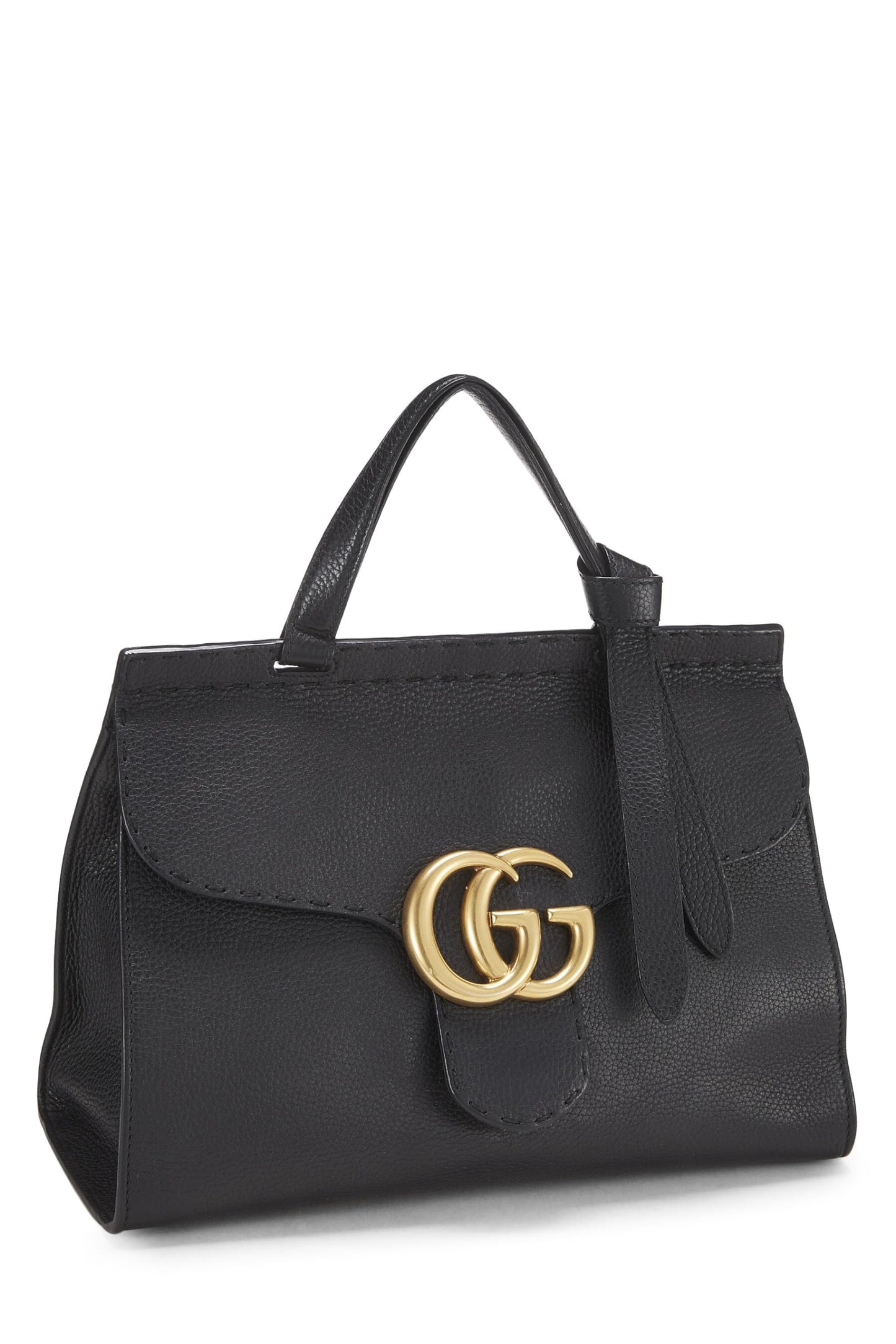 Gucci, Pre-Loved Black Leather GG Marmont Top Handle Flap Bag Small, Black