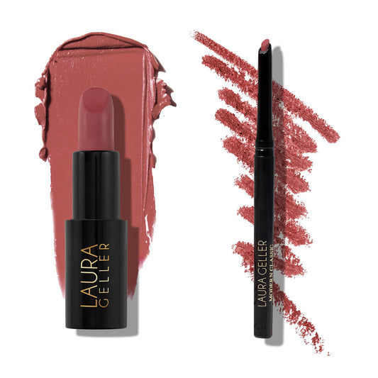 Duo Modern Classic de LAURA GELLER NEW YORK - Rouge à lèvres Mauve Majesty + Crayon à lèvres Major Mauve - Couleur ultra-riche - Luxueux et léger - Finition mate