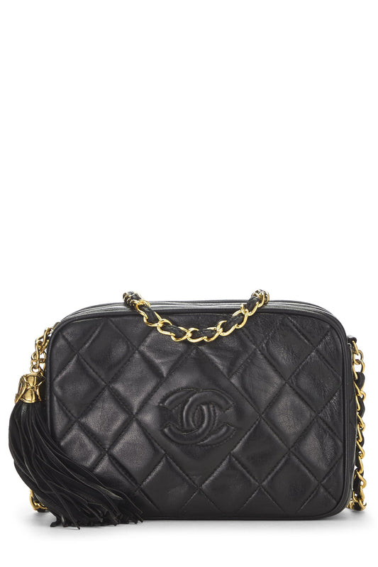 Chanel, Mini sac photo « CC » en cuir d'agneau noir d'occasion, noir