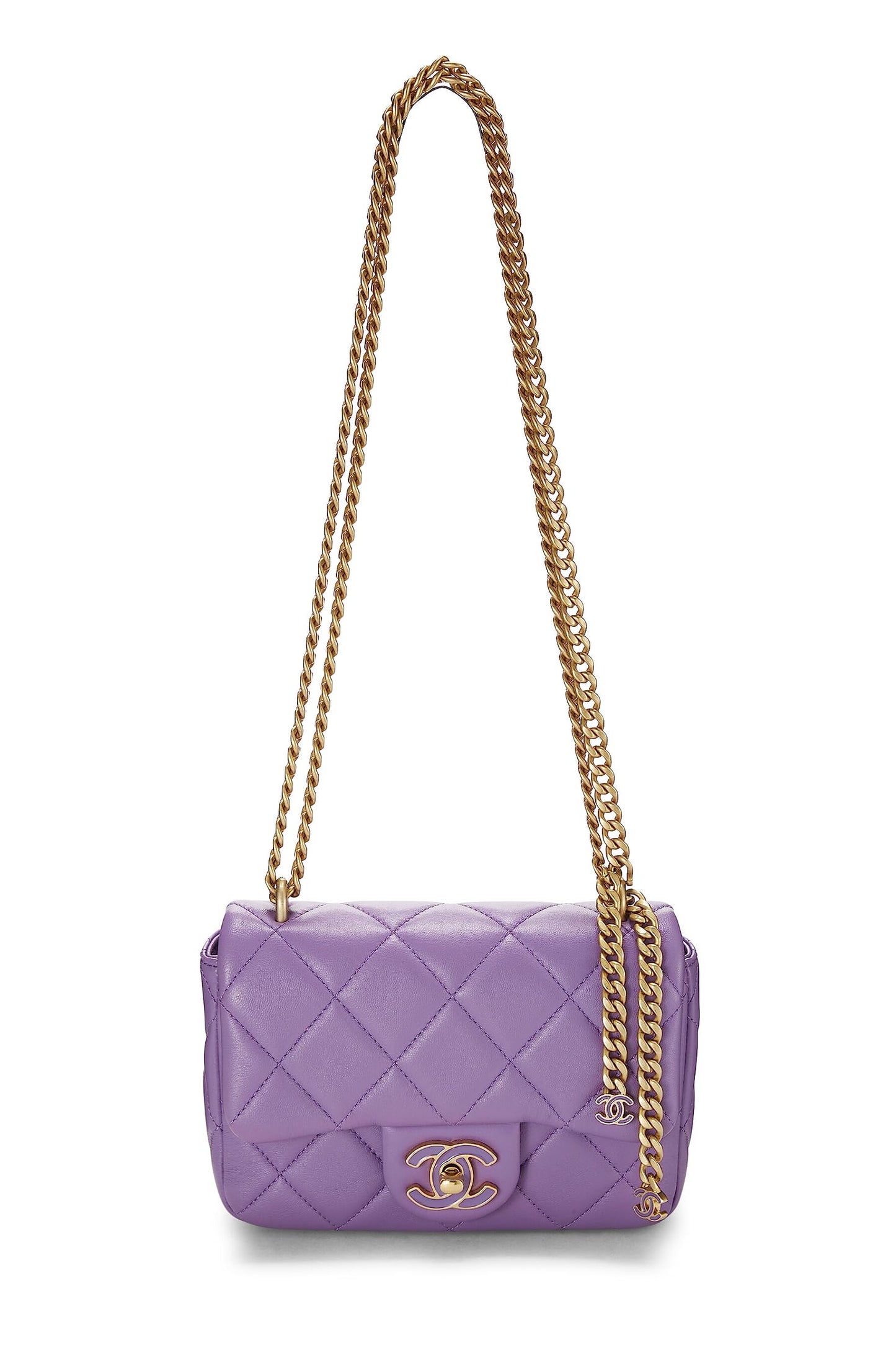 Chanel, Pre-Loved Purple Lambskin Pending CC Square Flap Mini, Purple