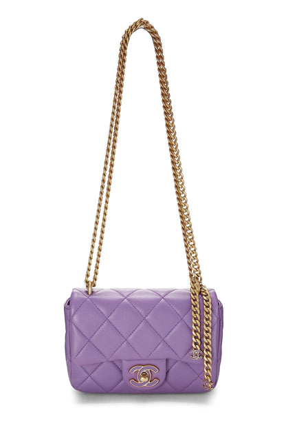 Chanel, Mini sac à rabat carré CC en cuir d'agneau violet d'occasion, violet