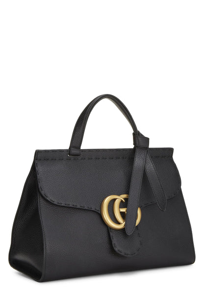 Gucci, Bolso con solapa y asa superior GG Marmont de cuero negro Pre-Loved, Negro