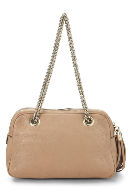 Gucci, Bolso de hombro Soho con cadena de cuero granulado beige Pre-Loved, Beige