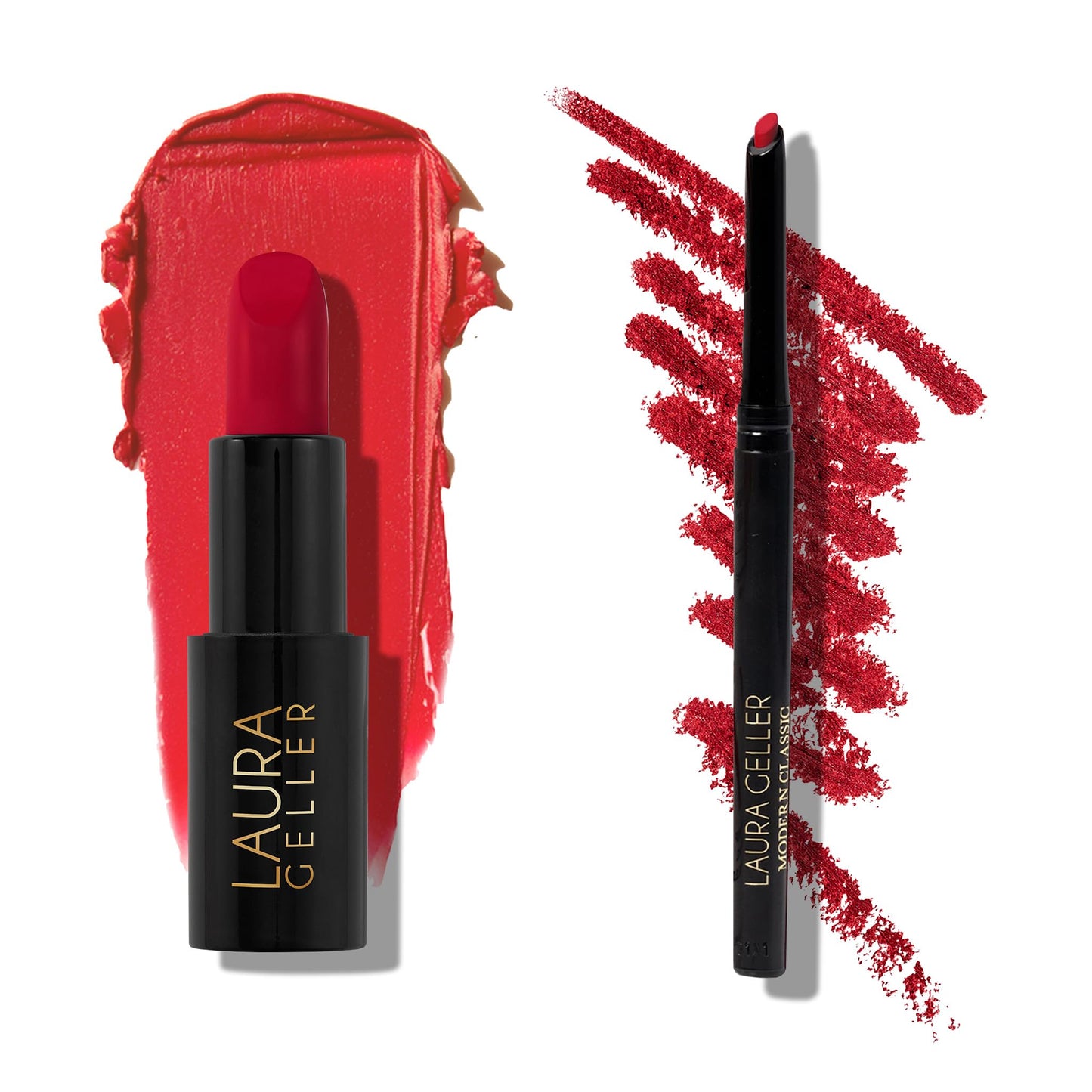 Duo Modern Classic de LAURA GELLER NEW YORK - Rouge à lèvres Red Radiance + Crayon à lèvres Ritzy Red - Couleur ultra-riche - Luxueux et léger - Finition mate