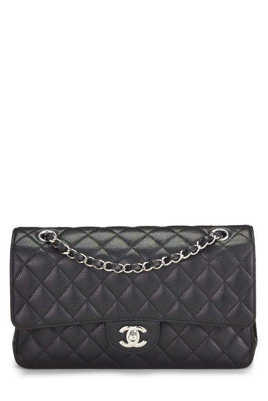 Chanel, Pre-Loved Black Caviar Classic doble solapa mediana, Negro