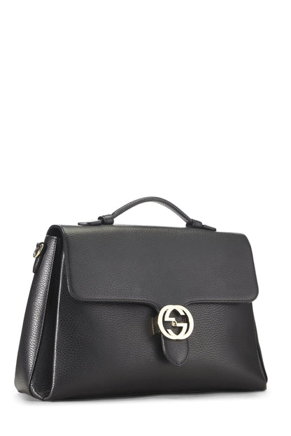 Gucci, Bolso grande con asa entrelazada de cuero negro Pre-Loved, Negro