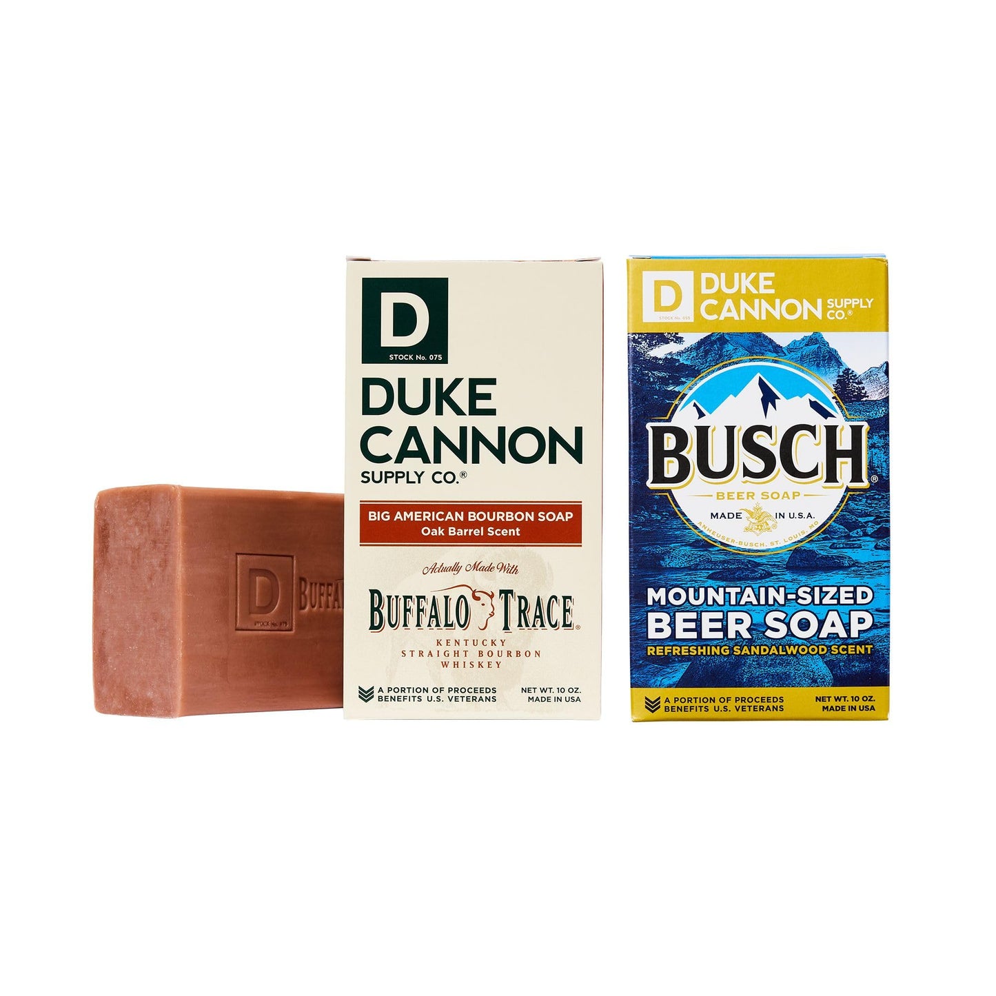 Duke Cannon Supply Co. Big Brick of Soap for Men, 10 oz, ensemble de 2 savons en barre - Savon à la bière Busch et savon Big American Bourbon, parfum de fût de chêne, fabriqué avec Buffalo Trace