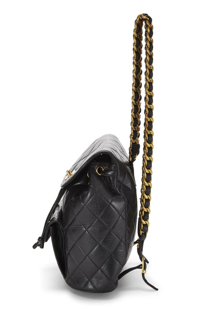 Chanel, Mochila clásica mediana 'CC' de piel de cordero acolchada negra Pre-Loved, Negro