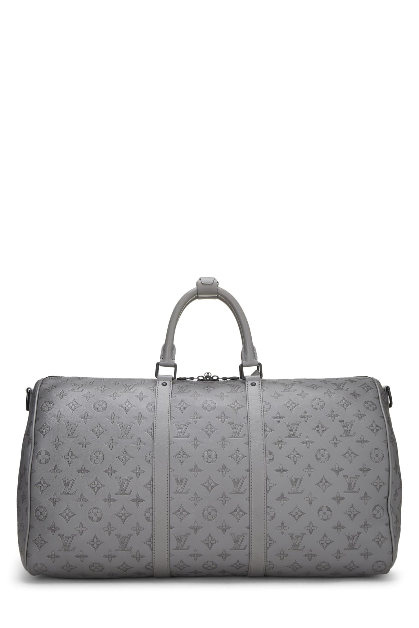 Louis Vuitton, Pre-Loved Grey Monogram Shadow Leather Keepall Bandoulière 50, Grey