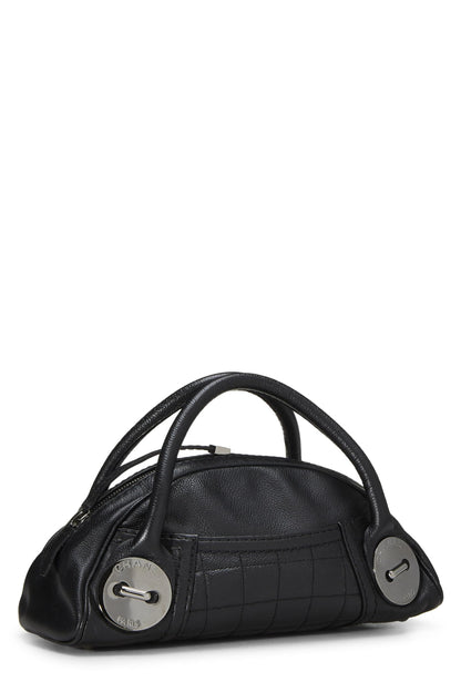 Chanel, Pre-Loved Black Leather Button Dome Satchel, Black