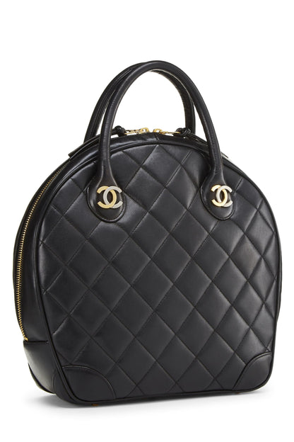 Chanel, sac bowling Paris en cuir d'agneau matelassé noir d'occasion, taille S, noir