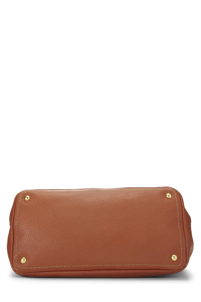 Prada, sac cabas ouvert convertible Vitello Daino marron d'occasion de taille moyenne, marron