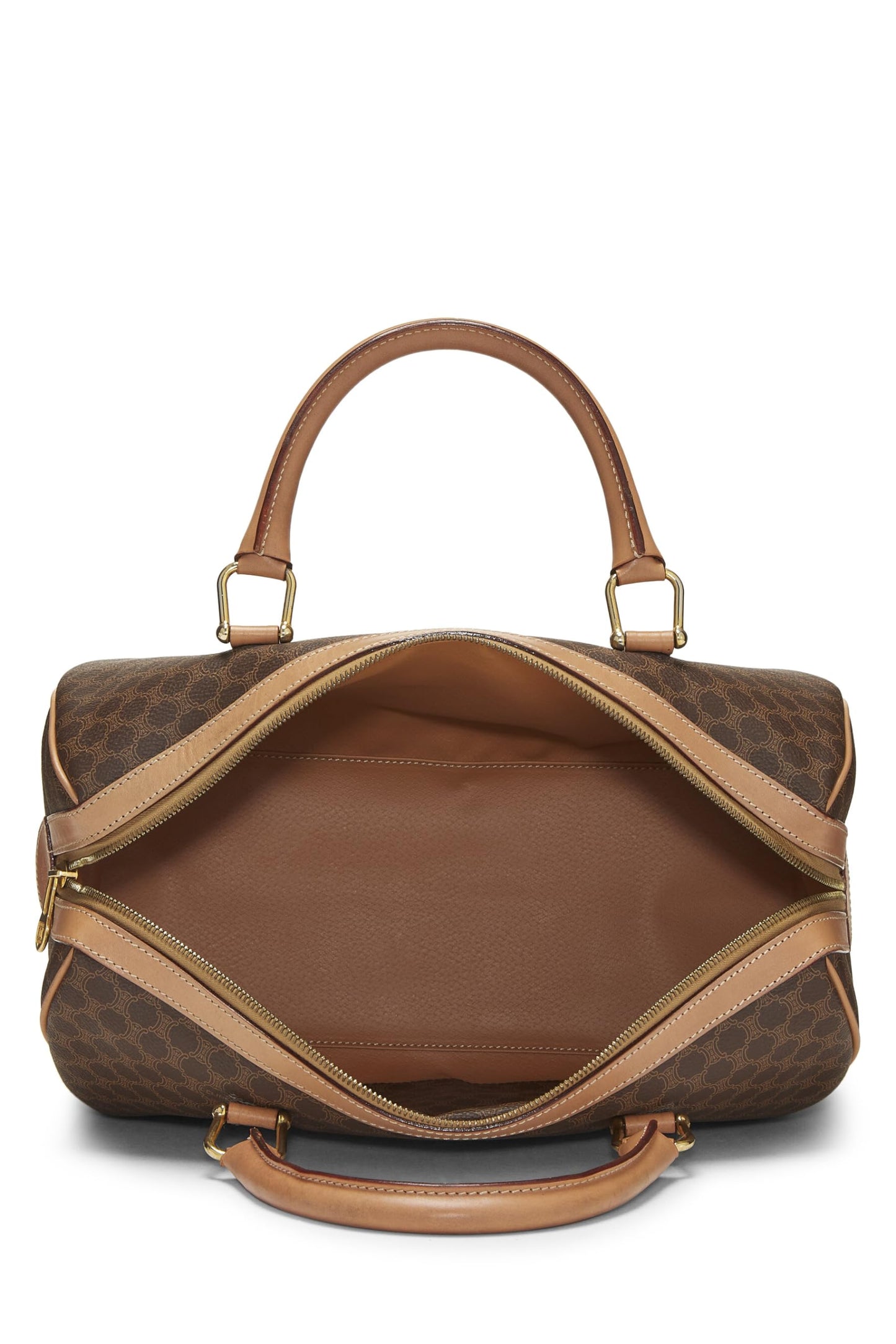 Céline, Pre-Loved Brown Coated Canvas Macadam Boston Bag, Brown