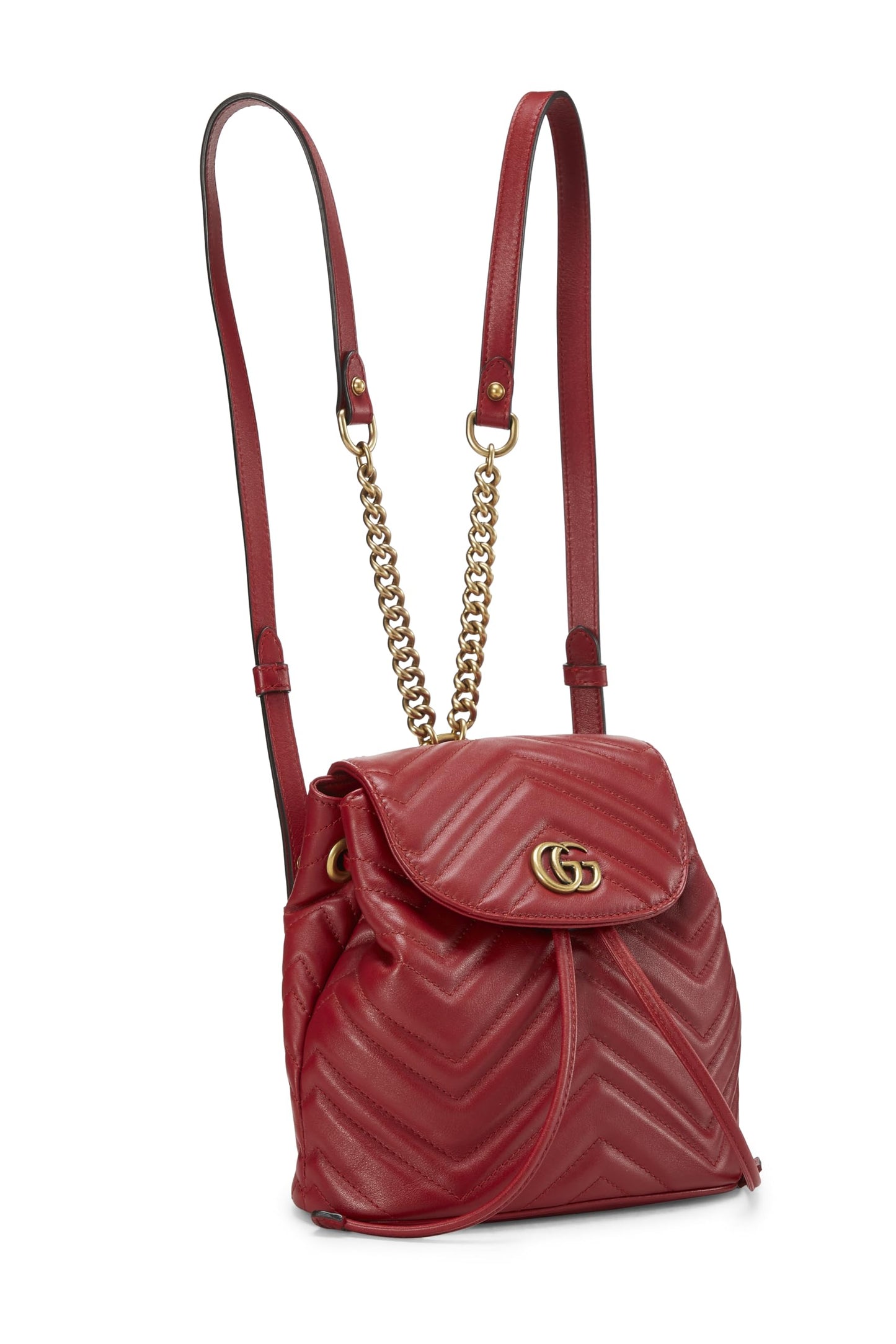 Gucci, Pre-Loved Red Leather 'GG' Marmont Backpack Small, Red