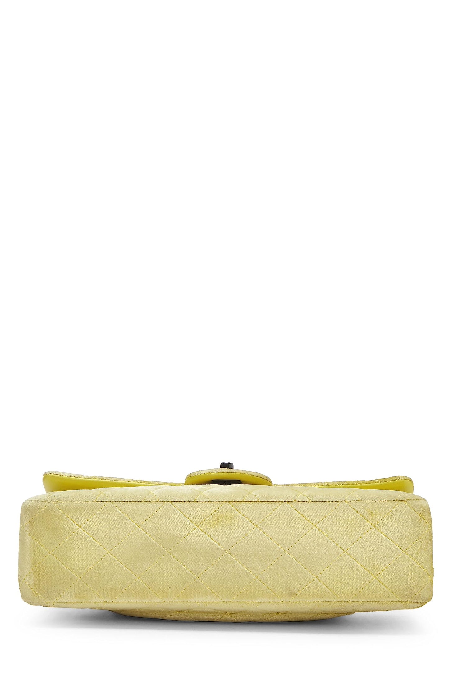 Chanel, Pre-Loved Yellow Quilted Velvet Classic Double Flap Small, Yellow