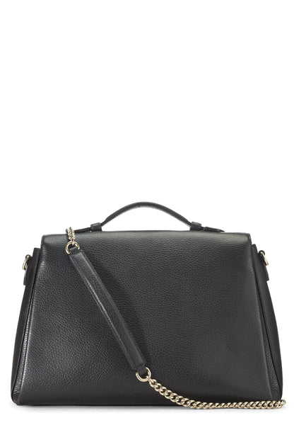 Gucci, Bolso grande con asa entrelazada de cuero negro Pre-Loved, Negro