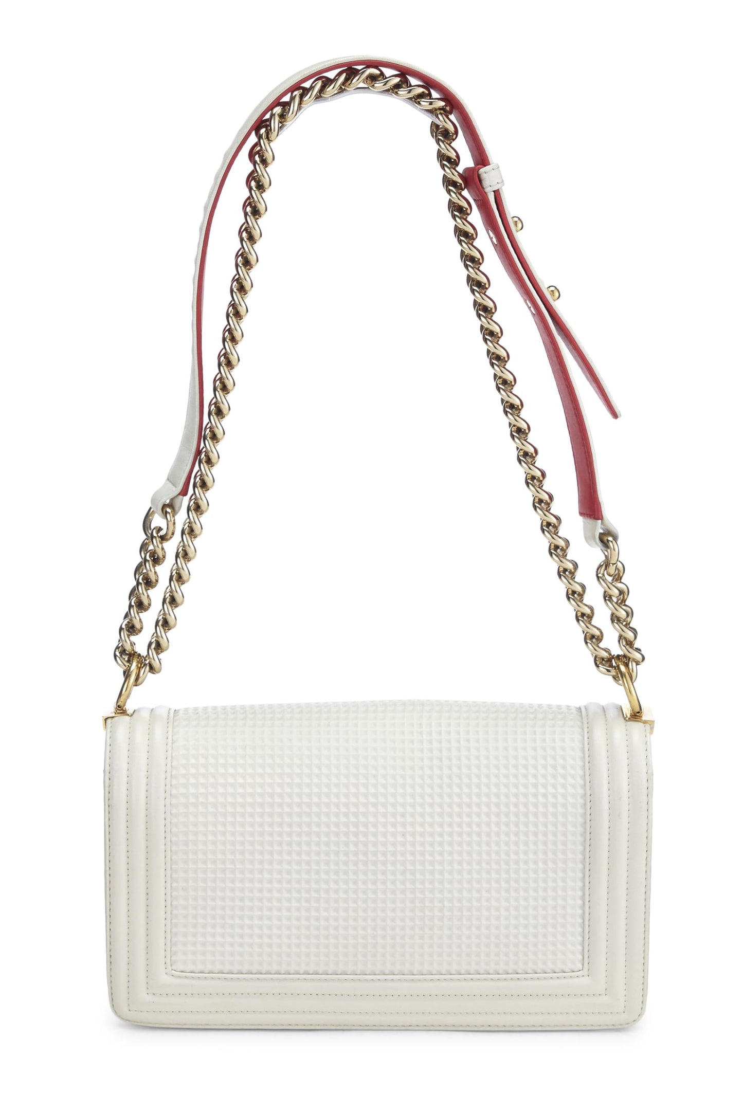 Chanel, sac Boy en cuir de veau gaufré cube blanc d'occasion, taille moyenne, blanc