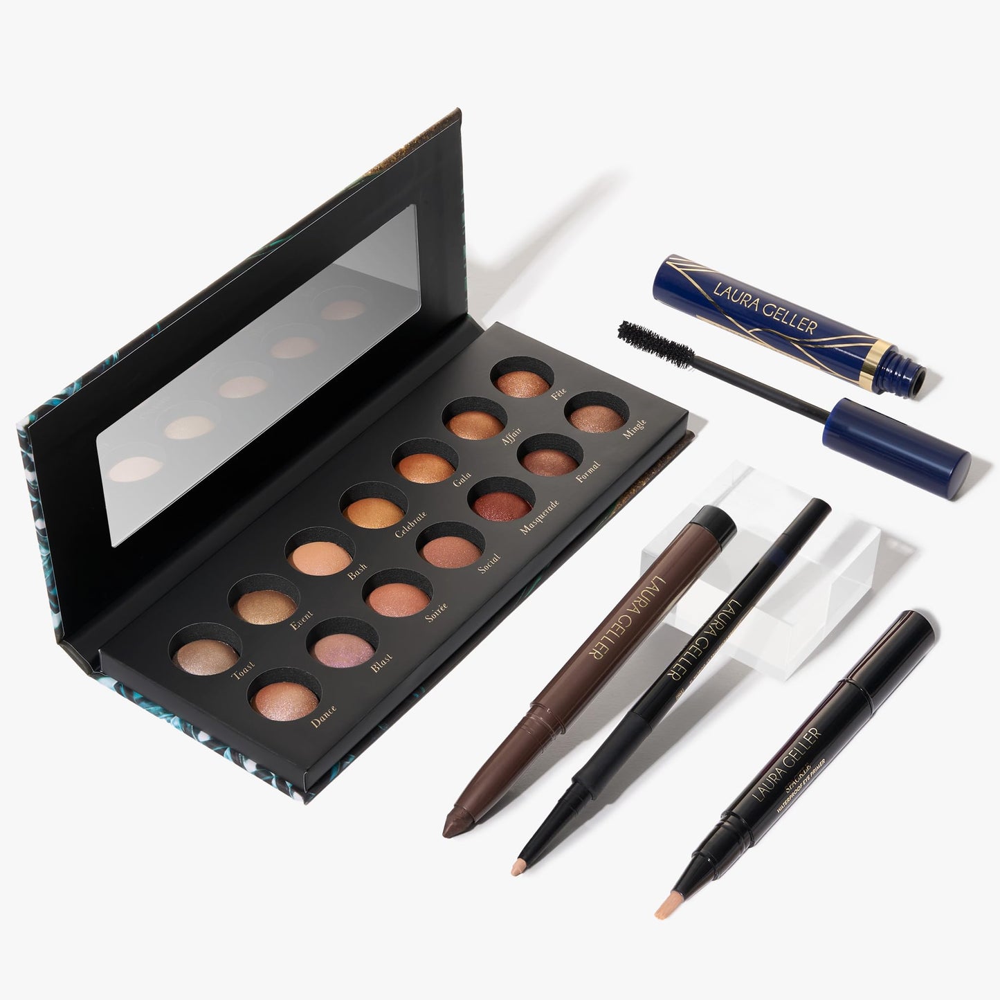 LAURA GELLER NEW YORK Lifted Lids Kit - Holiday - The Delectables Eyeshadow Palette + Kajal Liner, Smoky Quartz + INKcredibles Eyeliner + Eye Spackle + Always There Waterproof Mascara