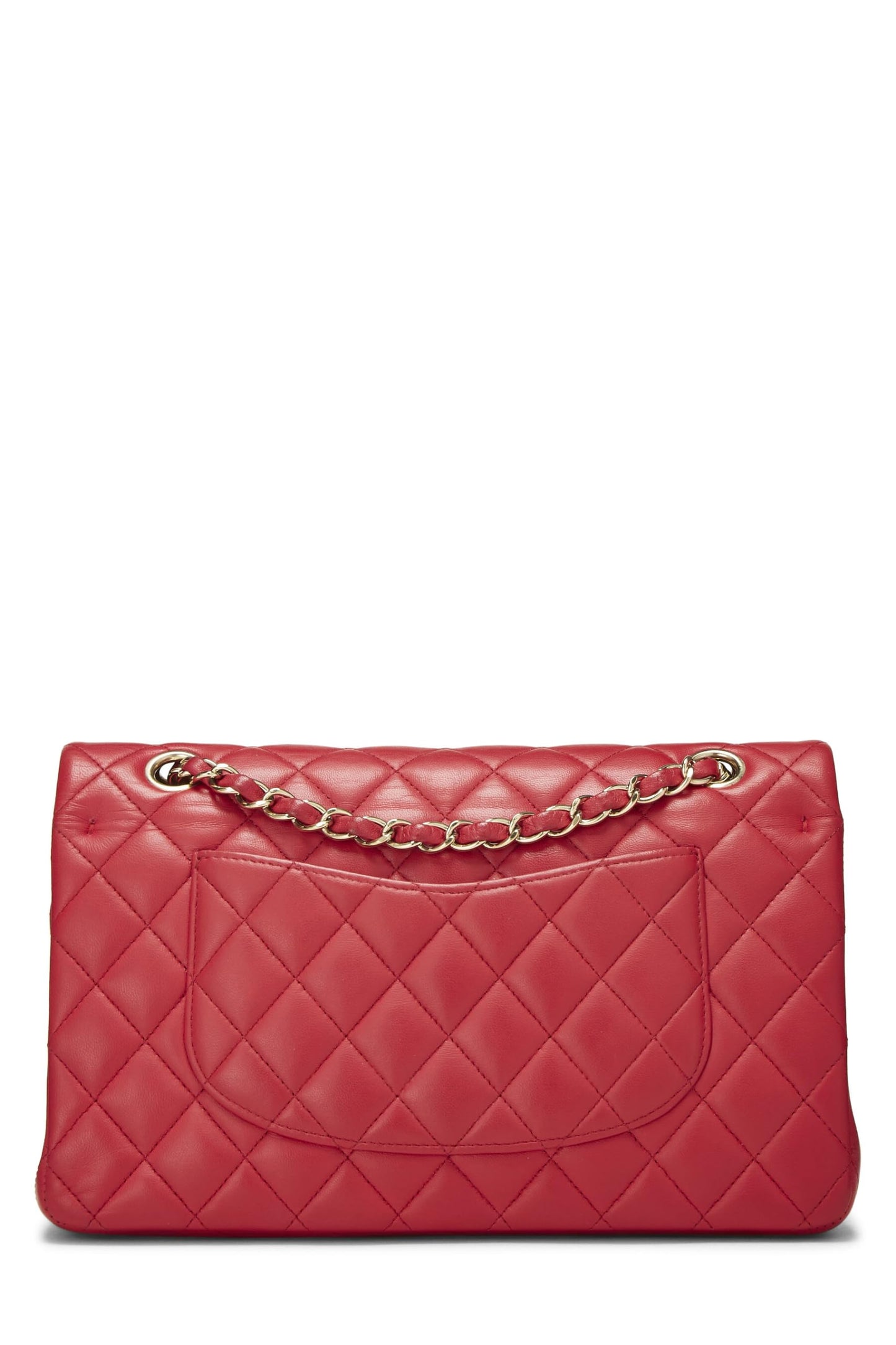 Chanel, sac à main classique à double rabat en cuir d'agneau matelassé rose d'occasion, taille M, rose