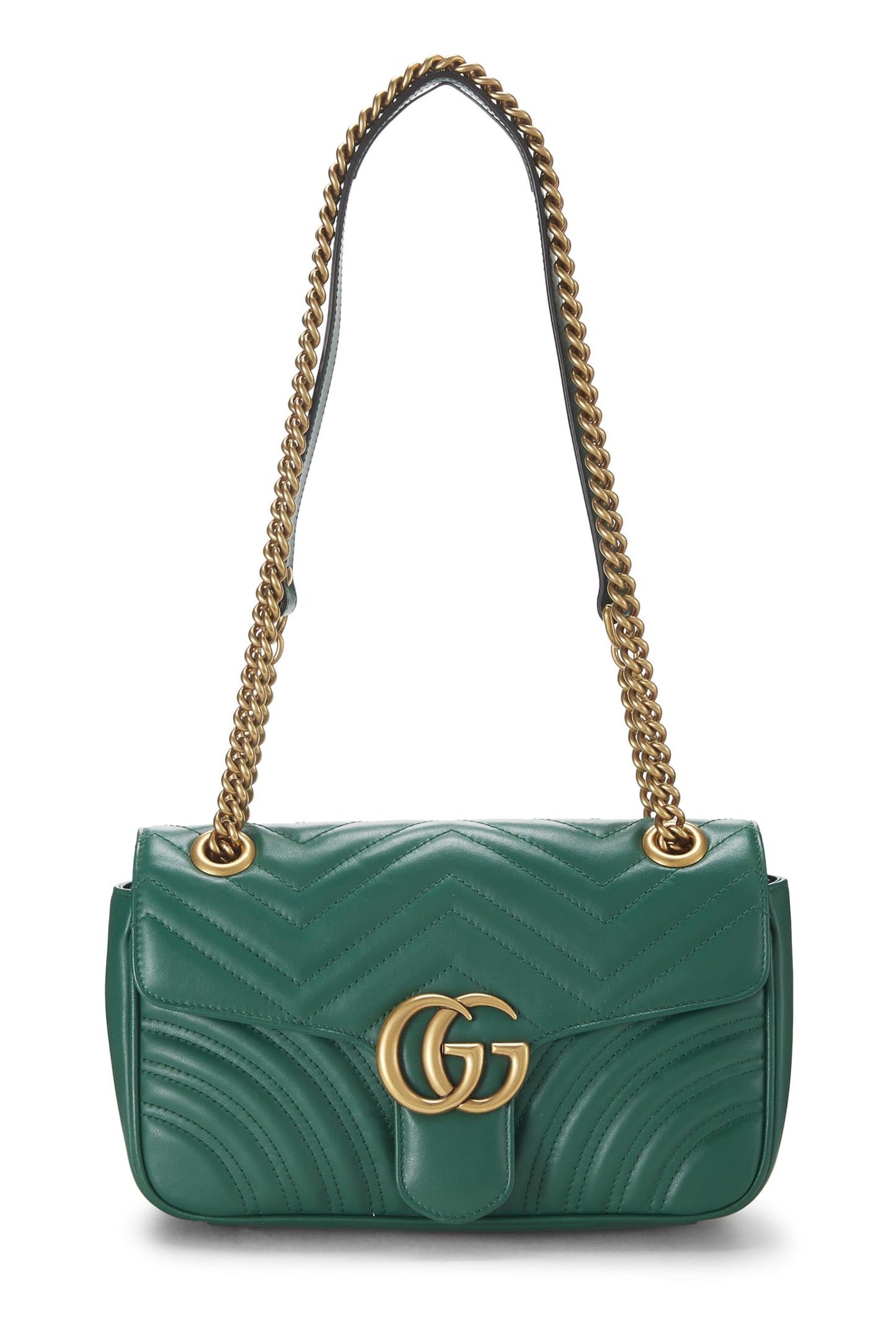 Gucci, Pre-Loved Green Leather GG Marmont Shoulder Bag Small, Green