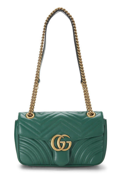 Gucci, sac à bandoulière GG Marmont en cuir vert d'occasion, petit modèle, vert