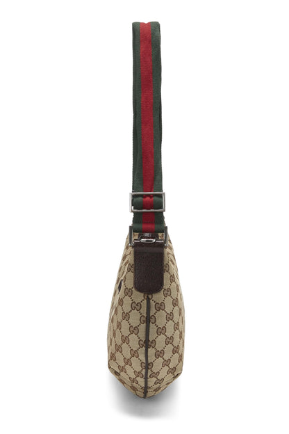 Gucci, sac messager rond en toile GG d'occasion d'origine, marron